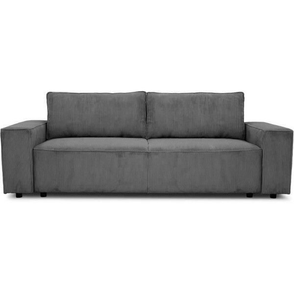 Canapé convertible 3 places - Velours côtelé Anthracite - Coffre de rangement - 197 x 117 x 65 cm