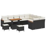Ensemble de Canapé de Jardin de 12 pièces avec Coussins Noir Rattan Poly Acacia