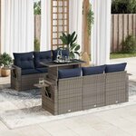 vidaXL Salon de jardin avec coussins 7 Pièces gris résine tressée acacia