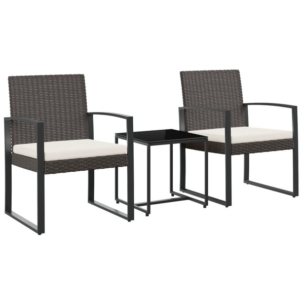 vidaXL Ensemble à manger de jardin avec coussins 3 Pièces marron rotin PP