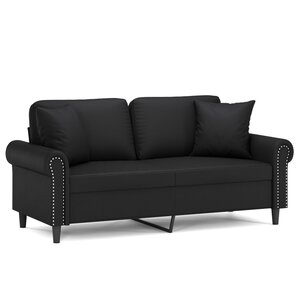 vidaXL Canapé 2 places avec oreillers décoratifs noir 140cm similicuir