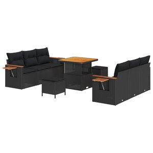 vidaXL Ensemble de canapé de jardin 9 Pièces Noir polyrotin