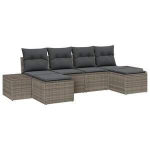 vidaXL Ensemble de canapé de jardin 6 pièces avec coussins en poly rotin gris
