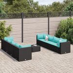 vidaXL Salon de jardin 9 Pièces avec coussins Noir Résine tressée