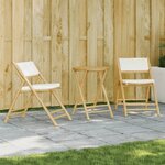 vidaXL Ensemble de bistro pliante 3 Pièces et coussins blanc crème bambou