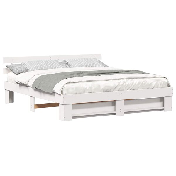 vidaXL Cadre de lit avec tête de lit Blanc 200 x 200 cm Pin massif