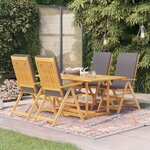 vidaXL Ensemble à manger de jardin 5Pièces coussins gris Bois teck massif
