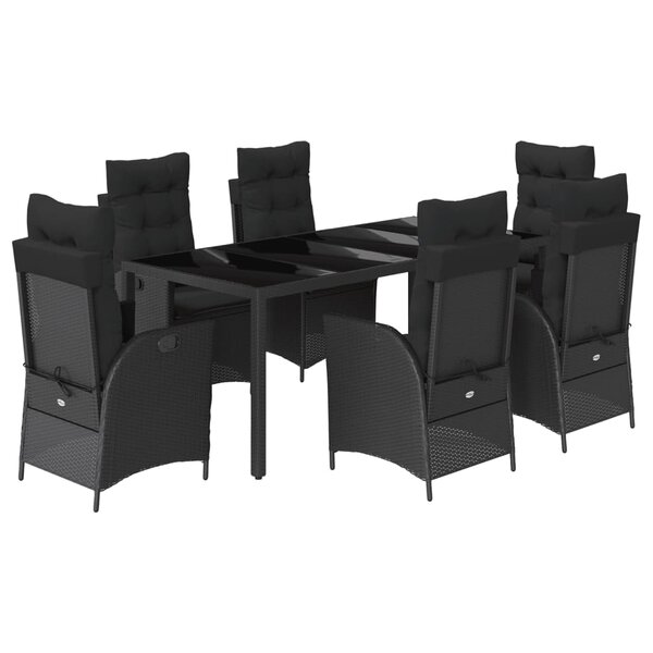 vidaXL Ensemble à manger de jardin coussins 7Pièces Noir Résine tressée