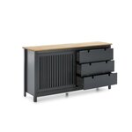 VALENTINA Buffet bas 1 porte 3 tiroirs - Décor chene et anthracite -  L 150 x P 40 x H 80 cm