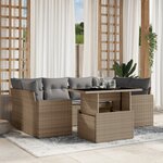 vidaXL Salon de jardin avec coussins 7 Pièces beige résine tressée