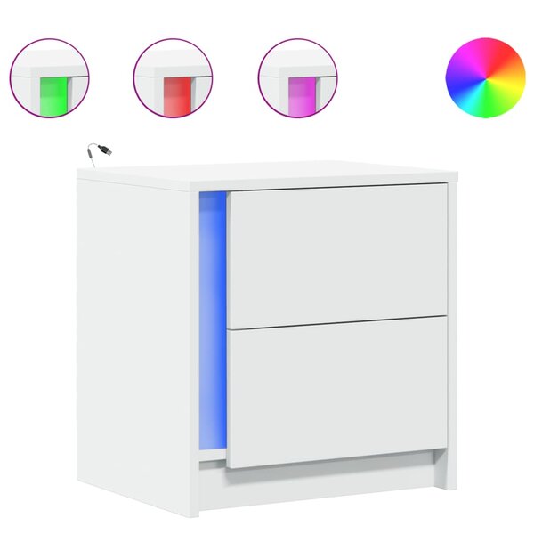 vidaXL Armoires de chevet et lumières LED 2Pièces blanc bois d'ingénierie