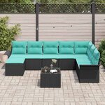 vidaXL Ensemble de canapé de jardin avec coussin 9 Pièces Noir Poly rotin