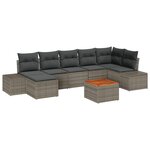 vidaXL Ensemble de Canapés de Jardin 8 Pièces avec Coussins Gris Rattan Poly Acacia