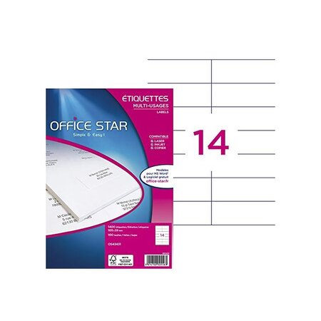 Os43431 - boite de 1400 étiquettes multi-usages 105x39 mm office star