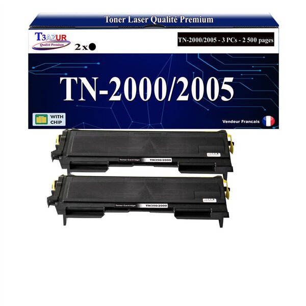 2 Toners compatibles avec Brother TN2000  TN2005 pour Brother MFC7220  MFC7225N  MFC7420  MFC7820  MFC7820N - 2 500 pages - T3AZUR