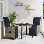Ensemble de Salle à Manger de Jardin 3 Pièces avec Coussins Gris Poly Rattan