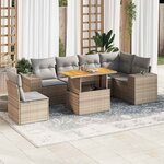 vidaXL Salon de jardin avec coussins 7 Pièces beige résine tressée