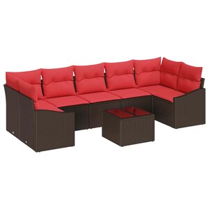 vidaXL Ensemble de Canapés 8 Pièces Marron et rouge polyrotin