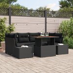 vidaXL Ensemble de salle à manger de jardin 7 pièces avec coussins en poly rattan noir et acacia