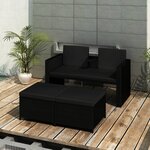 vidaXL Salon de jardin 3 Pièces avec coussins Résine tressée Noir