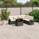 vidaXL Salon de jardin 7 Pièces avec coussins noir résine tressée