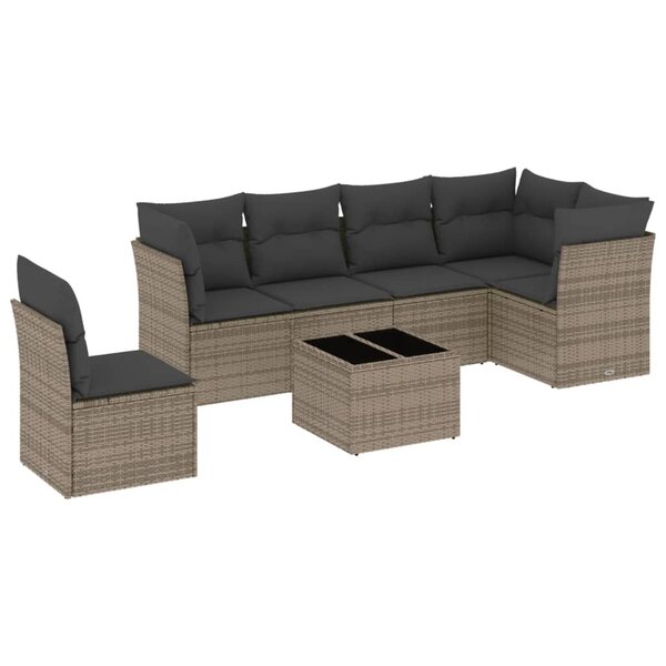 vidaXL Salon de jardin avec coussins 7 Pièces gris résine tressée