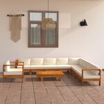 vidaXL Salon de jardin 10 pièces avec coussins 100 x 60 cm Bois d'acacia
