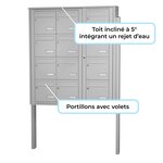 Bloc collectif Leabox  3x4  grade 3  simple face  extérieur  fixation sur pieds à sceller  gris clair ral 7035 finition brillante