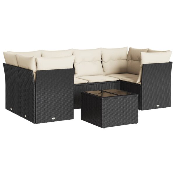 vidaXL Salon de jardin 7 Pièces avec coussins noir résine tressée