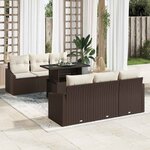 vidaXL Set de canapés de jardin 7 pièces avec coussins Marron en poly rattan.