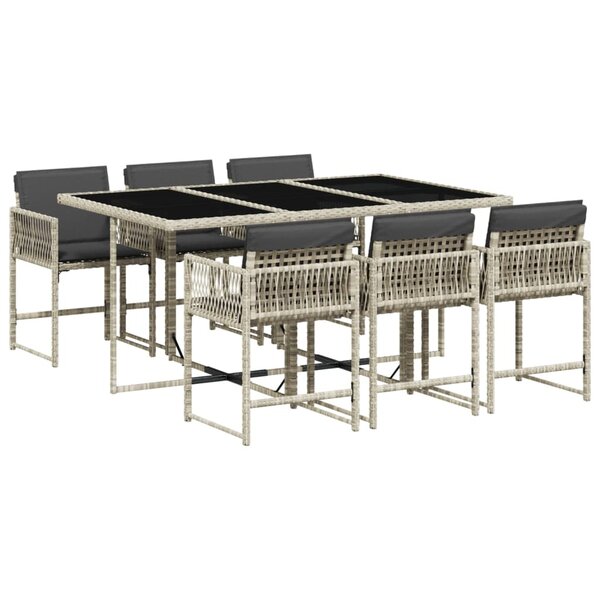 vidaXL Ensemble à manger de jardin et coussins 7 Pièces gris clair rotin
