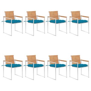 vidaXL Chaises de jardin lot de 8 avec coussins Bois de teck massif