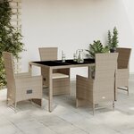 vidaXL Ensemble à manger de jardin avec coussins 5Pièces Beige poly rotin