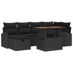 vidaXL Set de 7 pièces de canapé de jardin avec coussins noirs en poly rotin