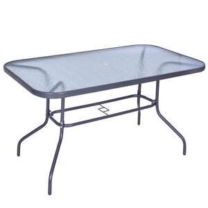 Table de jardin rectangulaire dim. 140L X 80l x 70H cm métal époxy gris plateau verre trempé