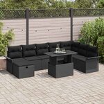 vidaXL Ensemble de canapé de jardin avec coussin 9 Pièces Noir Poly rotin