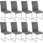 Lot de 8 chaises pieds acier siège de salon cuisine salle à manger design carré élégant gris 08_0000092