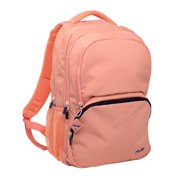 Sac à dos scolaire Milan Serie 1918 25L - 3 poches avant + 2 poches latérales - Poignées réglables et rembourrées - Taille 46 5x30x17cm - Couleur Rose