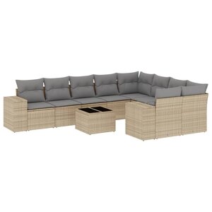 vidaXL Salon de jardin avec coussins 10 Pièces beige résine tressée