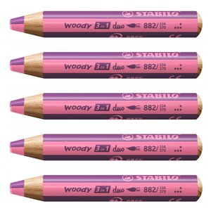 Crayon multi-talents woody 3 in 1 duo - rose-lilas x 5 STABILO