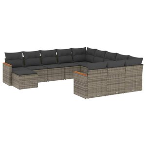 vidaXL Salon de jardin avec coussins 12 Pièces gris résine tressée