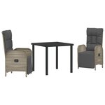 vidaXL Ensemble de salle à manger de jardin de 3 pièces avec coussins en gris poly rattan