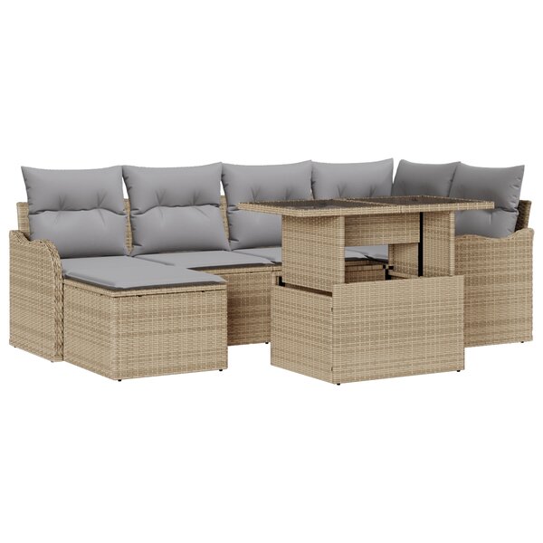 Ensemble de Canapé de Jardin vidaXL 7 Pièces avec Coussins en Osier Poly Beige