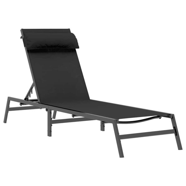 vidaXL Chaise longue Noir 197 x 54 x 86 cm Acier et textilène