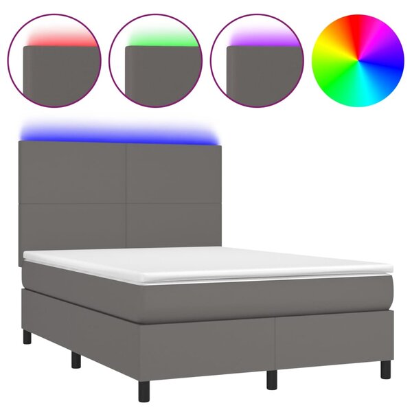 vidaXL Sommier à lattes de lit avec matelas et LED Gris 140x190 cm