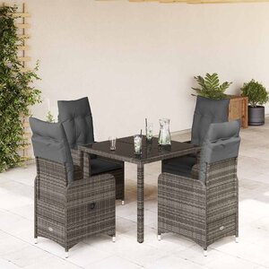 vidaXL Ensemble de bistro de jardin 5 Pièces coussins gris poly rotin