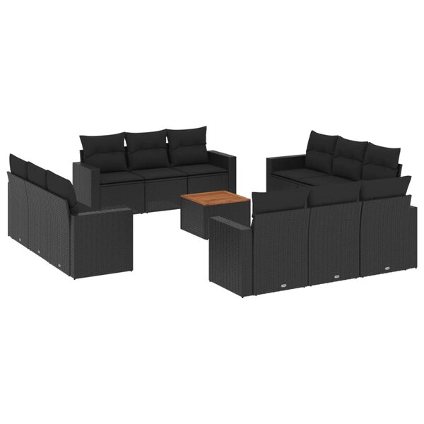 vidaXL Salon de jardin avec coussins 13 Pièces noir résine tressée