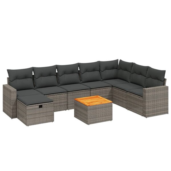 vidaXL Salon de jardin 9 Pièces avec coussins gris résine tressée