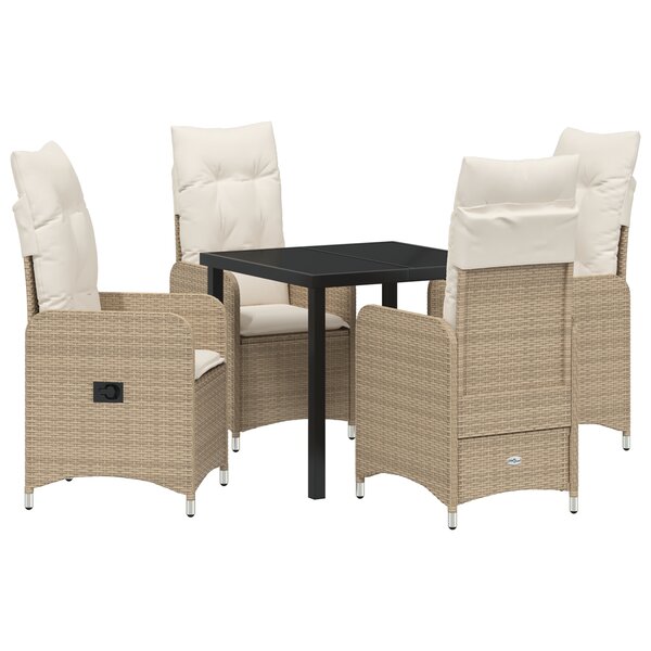 vidaXL Set de salle à manger de jardin 5 pièces avec coussins Beige Poly Rattan
