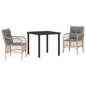 vidaXL Ensemble de Salle à Manger de Jardin 3 Pièces avec Coussins Beige Rattan Poly